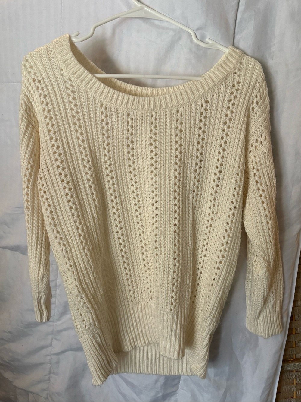 Arizona Jean Company Cream Open-Stitch Crewneck Sweater